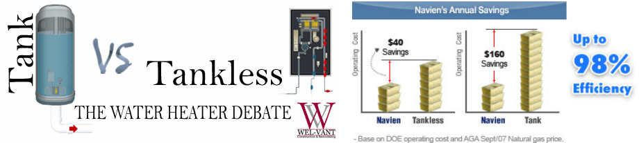 Wel-Vant Construction discusses tankless vs. conventional tank water heaters.